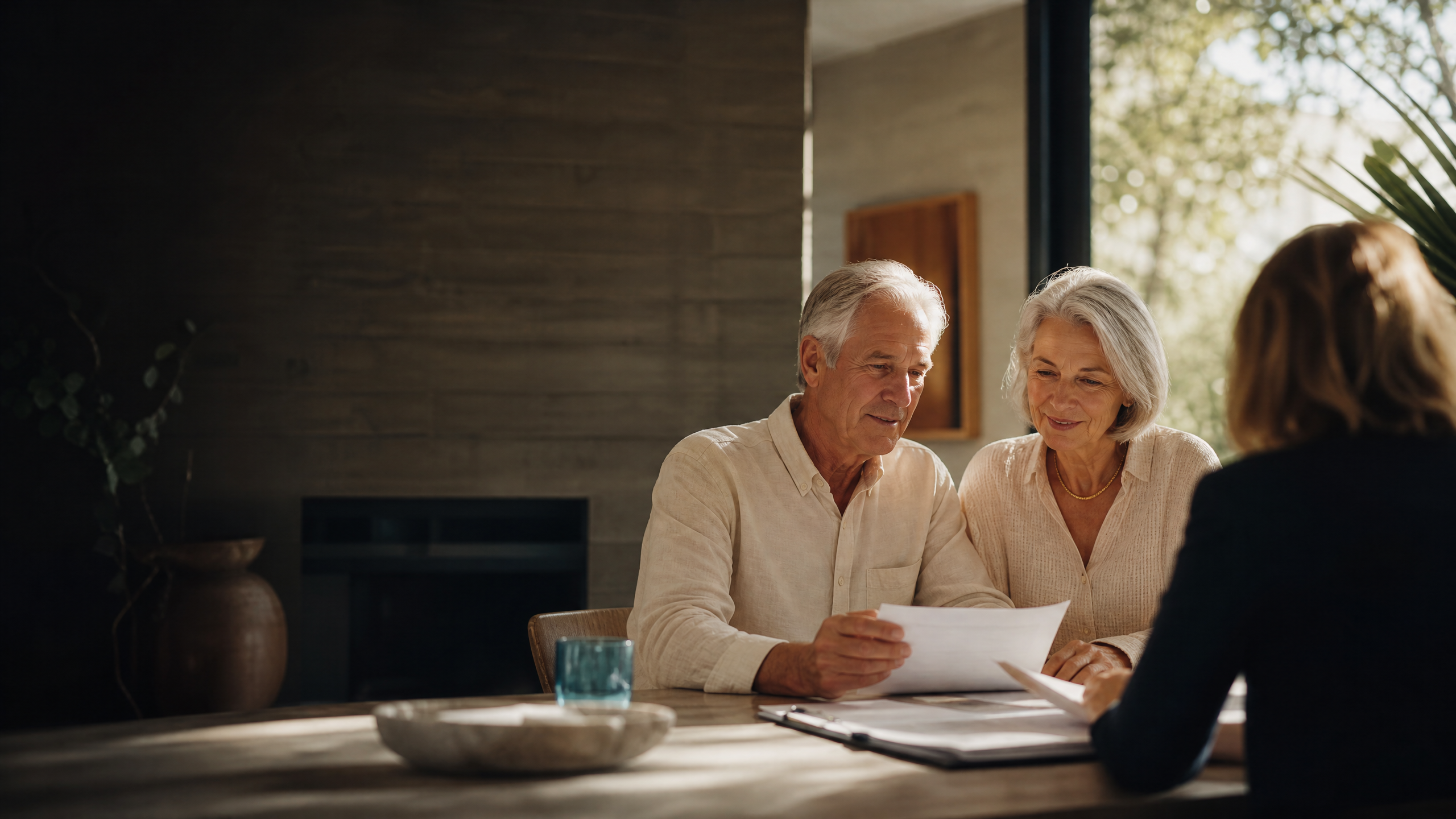 Older adults and an advisor reviewing documents together